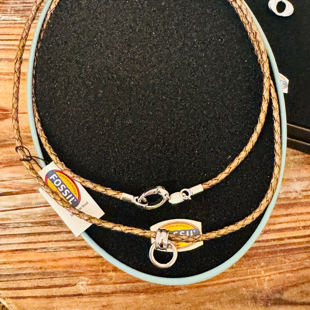 Fossil Braided Stainless Steel Silver Charm Necklace Set with Charms - Picture 8 of 16